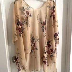 Sheer Floral Kimono Shawl